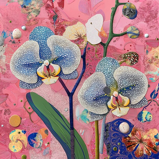 Photo vibrant orchid bouquet in japanese paper art style