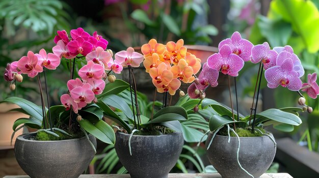 Vibrant Orchids in Pots Displayed on a Balcony Generative Ai