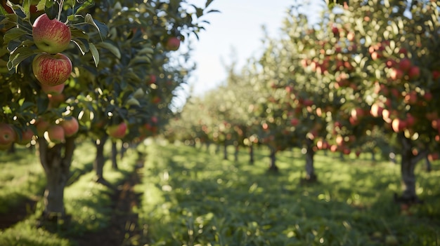 Photo vibrant organic apple orchard lush trees abundant with ripe fruit under a clear sky