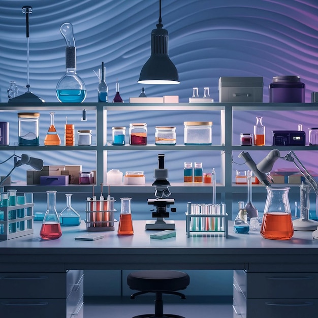 Photo vibrant and organized modern lab workspace