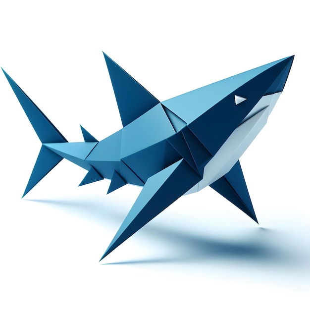 Vibrant Origami Shark on a Deep Blue White Background