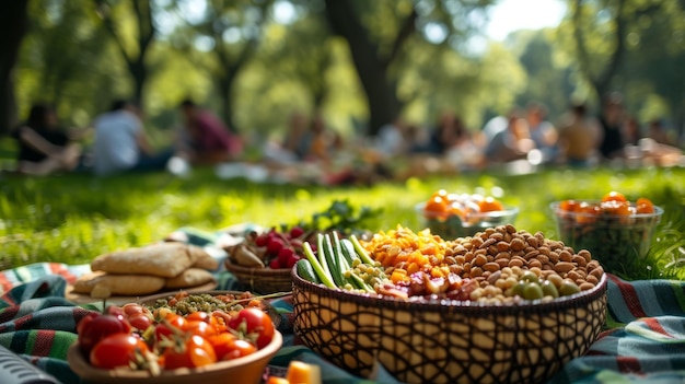 Vibrant Outdoor Picnic in Lively Park Setting