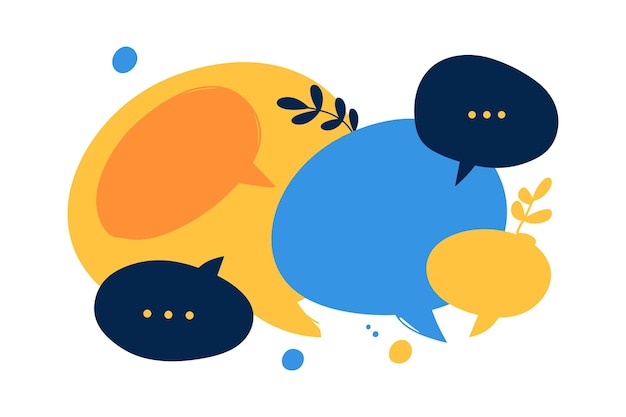 Photo vibrant overlapping speech bubbles in various shapes and sizes flat vector illustration