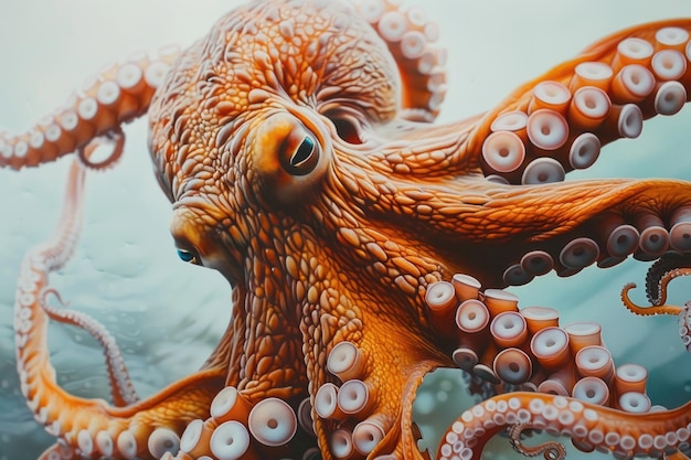 Vibrant painting of an octopus in the ocean perfect for marinethemed designs