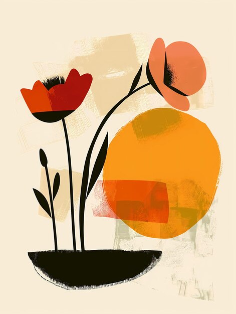 Photo a vibrant painting of simple yet colorful flowers capturing the spirit of modern art with its playf