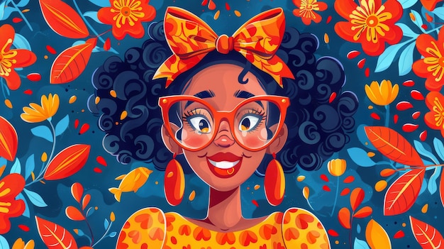 vibrant painting of a woman with oversized glasses and a playful bow in her hair exuding confidence