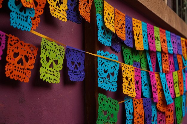 Photo vibrant papel picado for day of the dead celebration