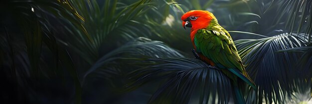 Photo vibrant parrot perched on a palm tree