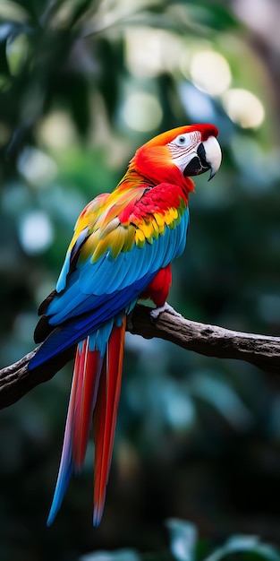 Vibrant parrot perched on tropical branch