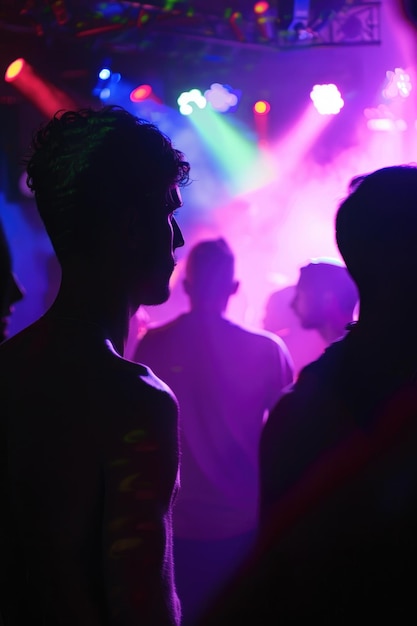 Vibrant Party Atmosphere with Colorful Lights and Blurred Crowd in Nightclub