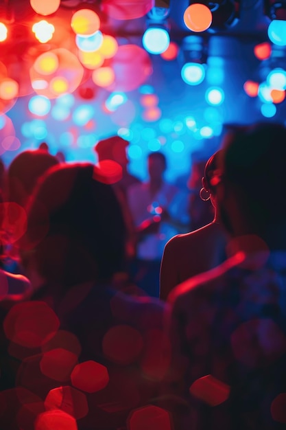 Photo vibrant party atmosphere with colorful lights and blurred crowd in nightclub