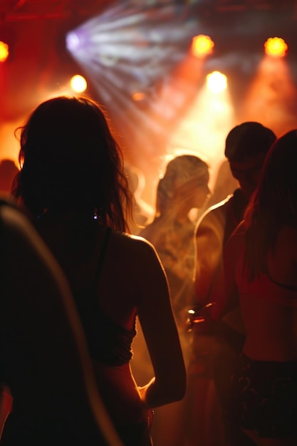 Vibrant Party Atmosphere with Colorful Lights and Blurred Crowd in Nightclub