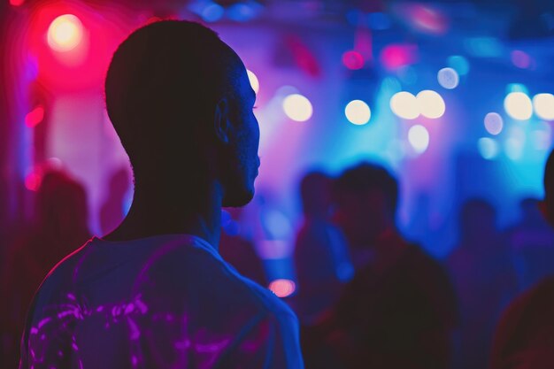 Vibrant Party Atmosphere with Colorful Lights and Blurred Crowd in Nightclub