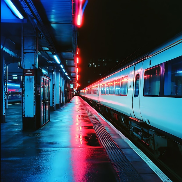 Vibrant Passenger Train Approaching Station with Colorful Lights