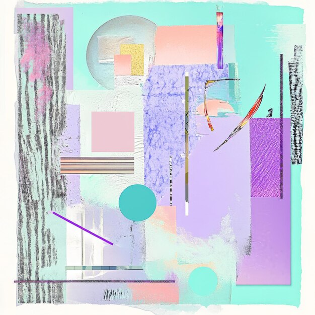 Photo a vibrant pastel collage in light turquoise soft lavender and mint green combined with geometric shapes and handdrawn elements v 61 job id 6ad62290fec3439a94000e2562690e6f