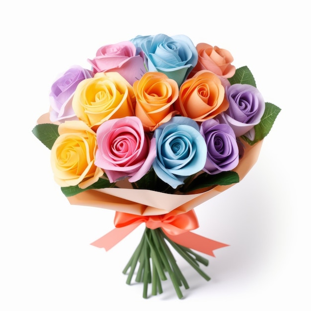 Vibrant Pastel Paper Rose Bouquet Perfect Gift For Any Occasion