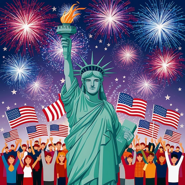 A vibrant and patriotic illustration of the United States of Americas Independence Day