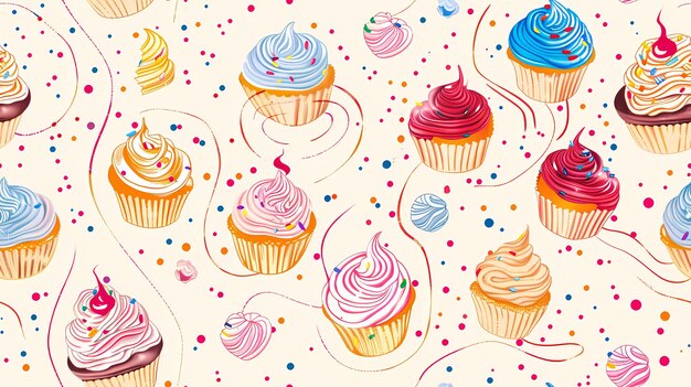 Photo a vibrant pattern of whimsical cupcakes and sweets