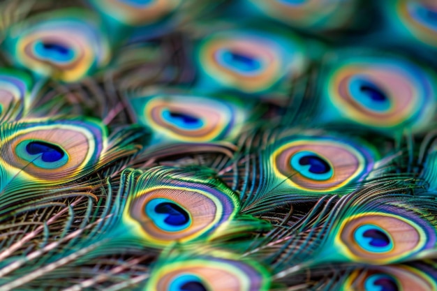 Vibrant Peacock Feathers Closeup Displaying Natural Patterns and Colors