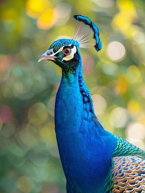 Vibrant Peacock Portrait with Bokeh Background Natures Beauty and Colorful Wildlife