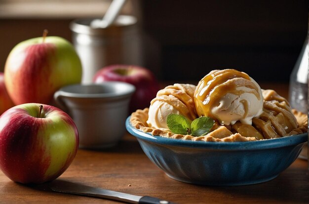 vibrant photo of Apple Pie Ice Cream Dish