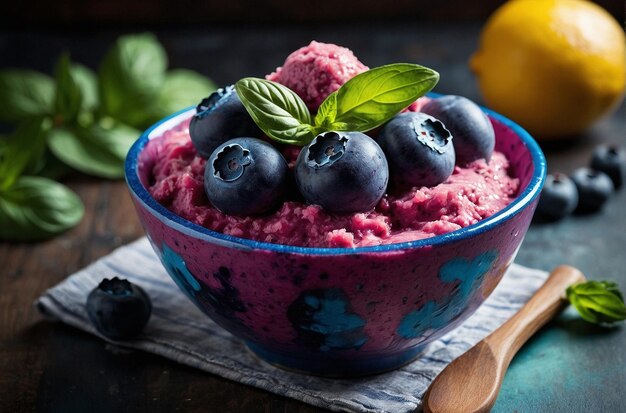 vibrant photo of Blueberry Basil Sorbet Bowl