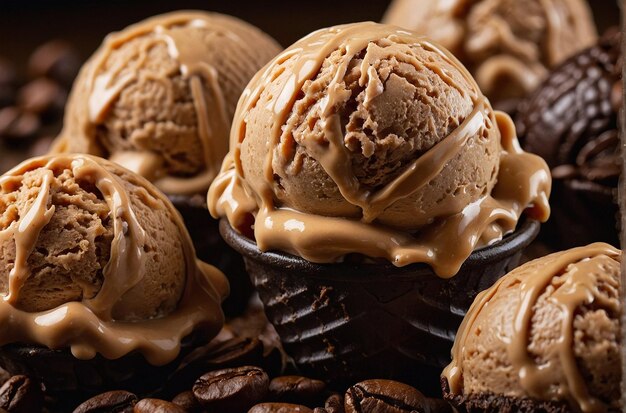 vibrant photo of Coffee Ice Cream Scoop in Cone