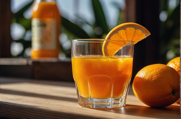 vibrant photo of Glass of OJ with Fresh Fruit