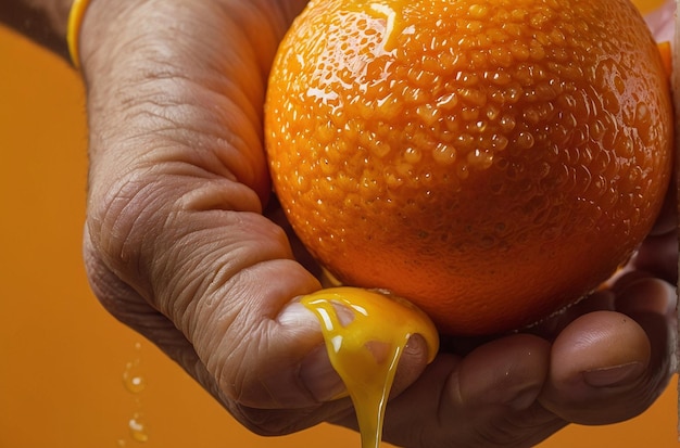 vibrant photo of Hand Squeezing Fresh Orange Juice