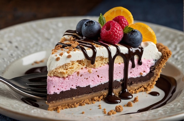 vibrant photo of Ice Cream Pie Slice with Cookie Cr