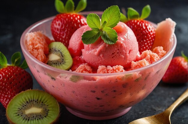 vibrant photo of Kiwi Strawberry Sorbet Bowl