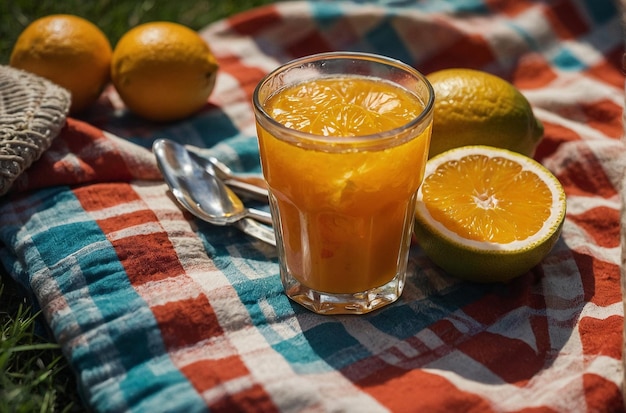 vibrant photo of OJ on Picnic Blanket