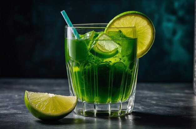 vibrant photo of A refreshing green juice served i