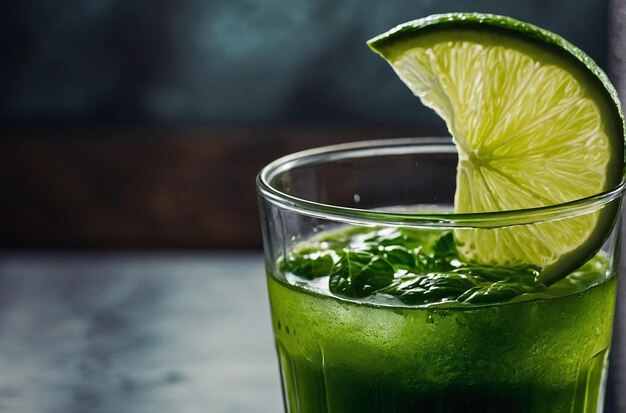 vibrant photo of A refreshing green juice served