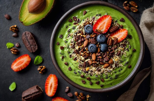 vibrant photo of A refreshing green smoothie bowl