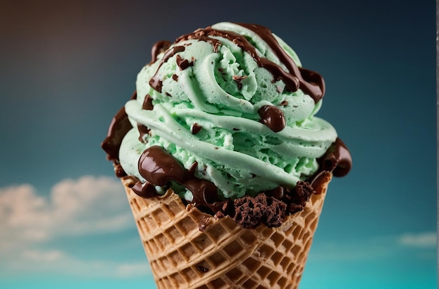 vibrant photo of A scoop of mint chocolate chip ic