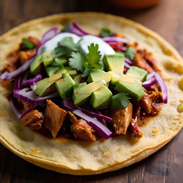 vibrant photo of TexMex BBQ Chicken Tostada gnearated by AI