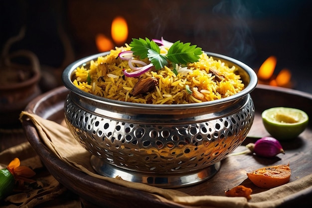 Vibrant photo of A traditional Lucknowi biriyani