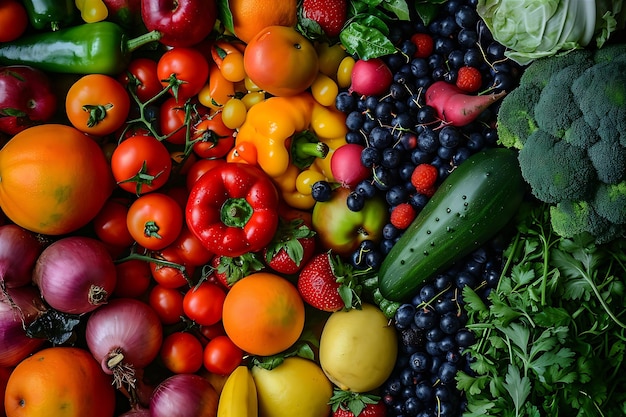 Vibrant Pile of Fruits and Vegetables