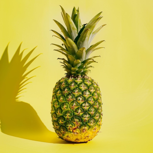 A vibrant pineapple casting a bold shadow on a sunny yellow background