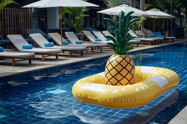 Photo vibrant pineapple float in a luxurious poolside setting