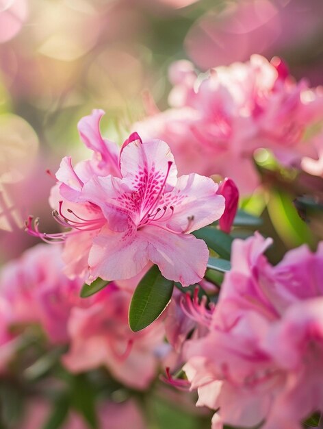 Photo vibrant pink azalea blossoms in sunlit garden