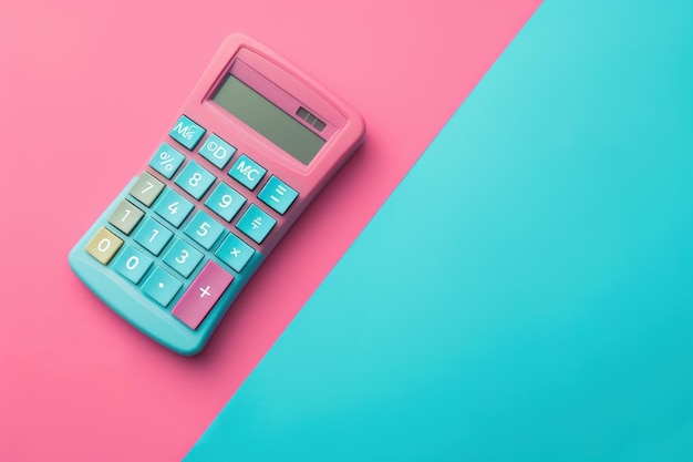 Photo a vibrant pink and blue calculator placed on colorful background suited for artistic workspace