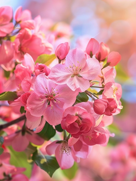 Vibrant Pink Cherry Blossom Flowers in Bloom Spring Nature Background