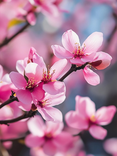 Vibrant Pink Cherry Blossom Flowers in Bloom Spring Nature Beauty