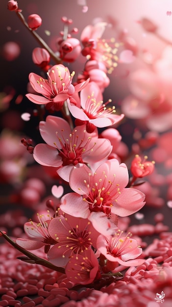 Photo vibrant pink cherry blossoms in full bloom with petals falling gracefully in a dreamy setting