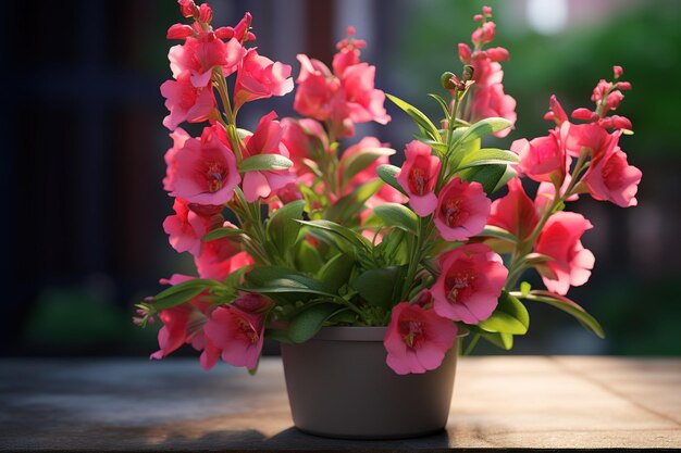 Photo vibrant pink flowers in a pot basking in warm sunlight on a serene summer afternoon