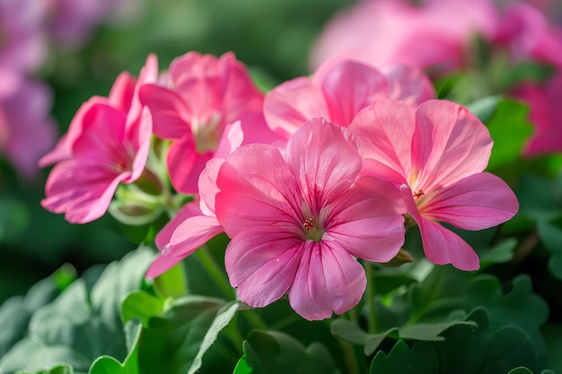 Vibrant Pink Geranium Flowers Blooming in Lush Green Garden Perfect for Spring and Summer