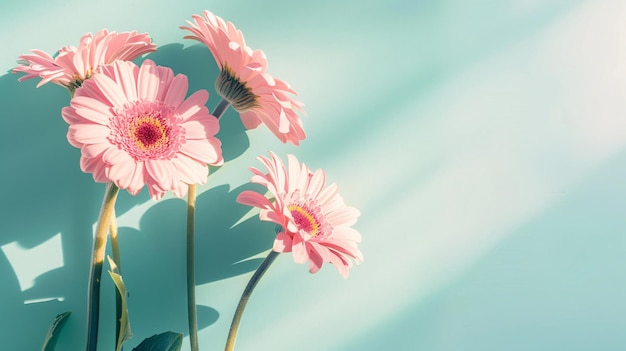 Photo vibrant pink gerber flowers in sunlight with shadow