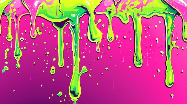 Photo vibrant pink and green paint drips on a bright abstract background